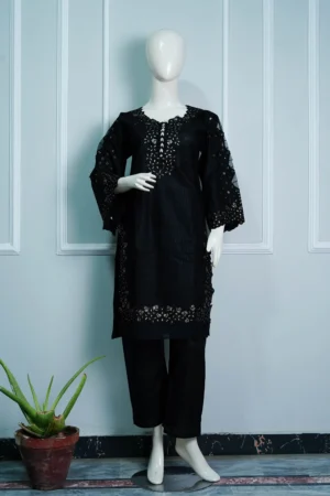 Senorita Black – 2PC Embroidered Stitched Cotton Suit
