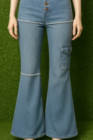 bell bottom ice blue jeans for women